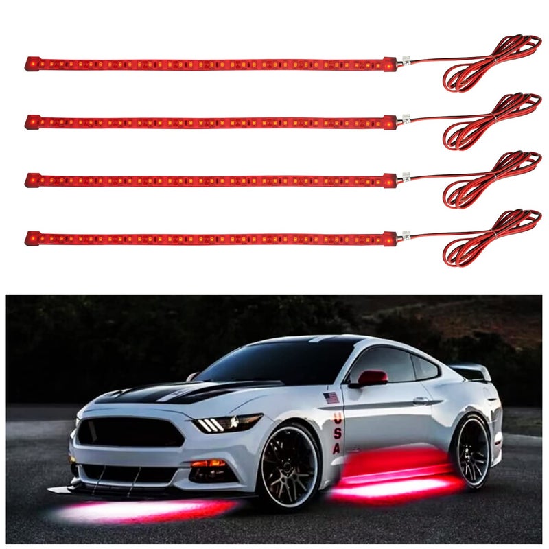 YM EBright YM E-Bright LED Strip Light 30CM Waterproof for Car Motorcycles Decoration Vehicle Interior Exterior DRL Daytime Running Flexible DC12V,Red(Pack of 4) - Image 1